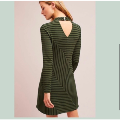 HUTCH Anthropologie Green Black Striped Long Sleeve Dress | eBay