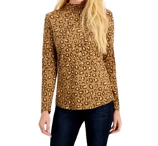 Charter Club Blouse Womens size Large Tan Cheetah Animal Print Supima Cotton New