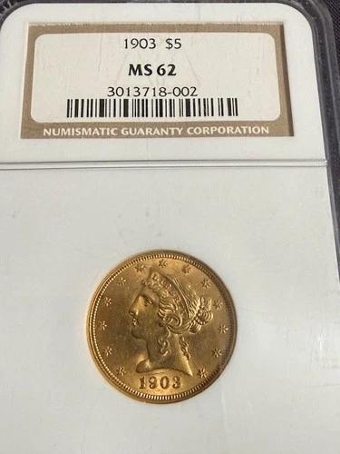 1903 Liberty Gold Half Eagle $5 PCGS MS62 U.S Coin Pre-1933      NO RETURNS