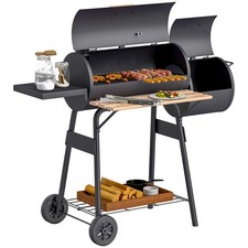 Outsunny Portable Charcoal BBQ Grill Steel Offset Smoker Combo Backyard