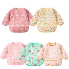 Long Sleeved Bibs,5 PCS Waterproof Wearable Bibs with Sleeves,Baby Feeding Sm...