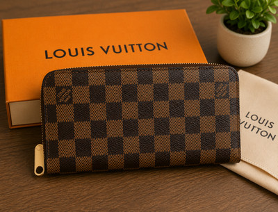 Louis Vuitton Damier Zippy Wallet Brown Zip Around Long Wallet Purse LV w/Box