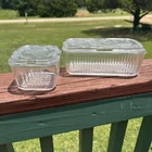 Vtg Federal Glass Refrigerator Dish Rectangular w/ Lid Embossed Vegetables Set 2