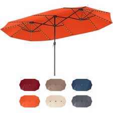 15.5 FT Extra-Large Patio Umbrella w/ LED Solar Lights 12 Heavy-Duty Ribs