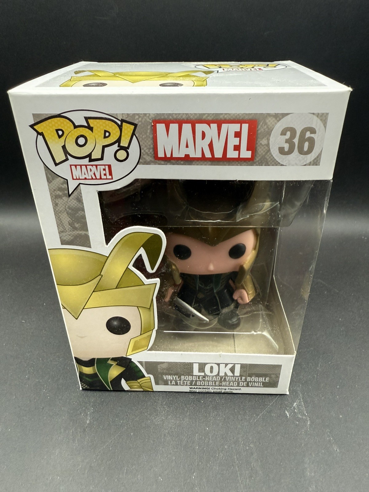 Funko Pop Marvel Loki with Helmet #36 Vaulted w/Pop Protecto