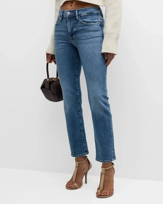 FRAME Le High Straight Ankle Jeans Women's 25 Daphne Blue Button Zip Closure