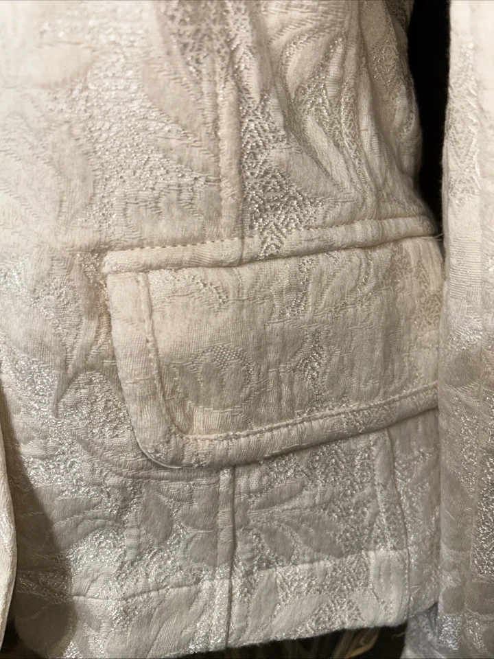 Chaqueta Blazer Edun Mujer Talla S XS Plateada Brillo Bordado Fabulosos Botones Foto 4 de 4