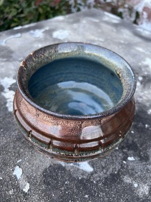 VTG Studio Pottery Small Vessel Signed Jeffrey Stephenson  92 Teal & Brown Glaze