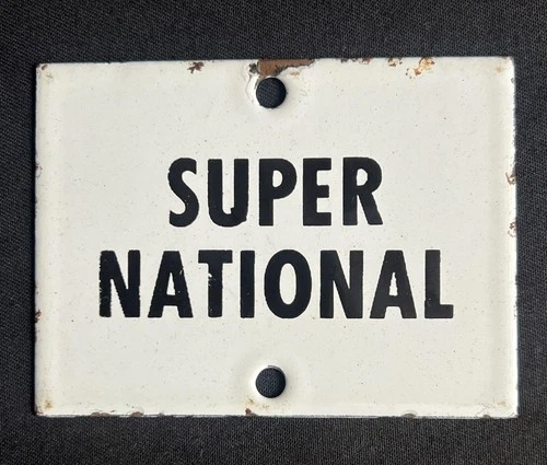 SUPER NATIONAL VINTAGE ENAMEL PETROL PUMP TAG OIL ID PLATE BADGE PORCELAIN SIGN