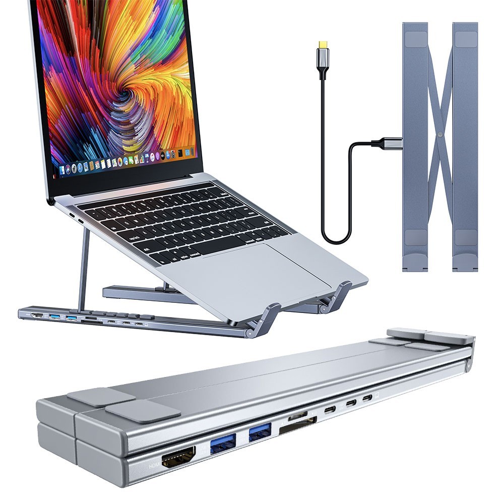 Plug and Play, Laptop Docking Station Universal Laptop Stand 8 in 1 USB C Hub