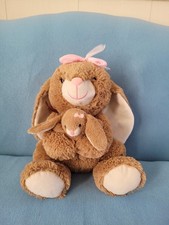 Mama and Baby Bunny Plush Brown Tan Soft Stuffed Animal 15" Goffa International