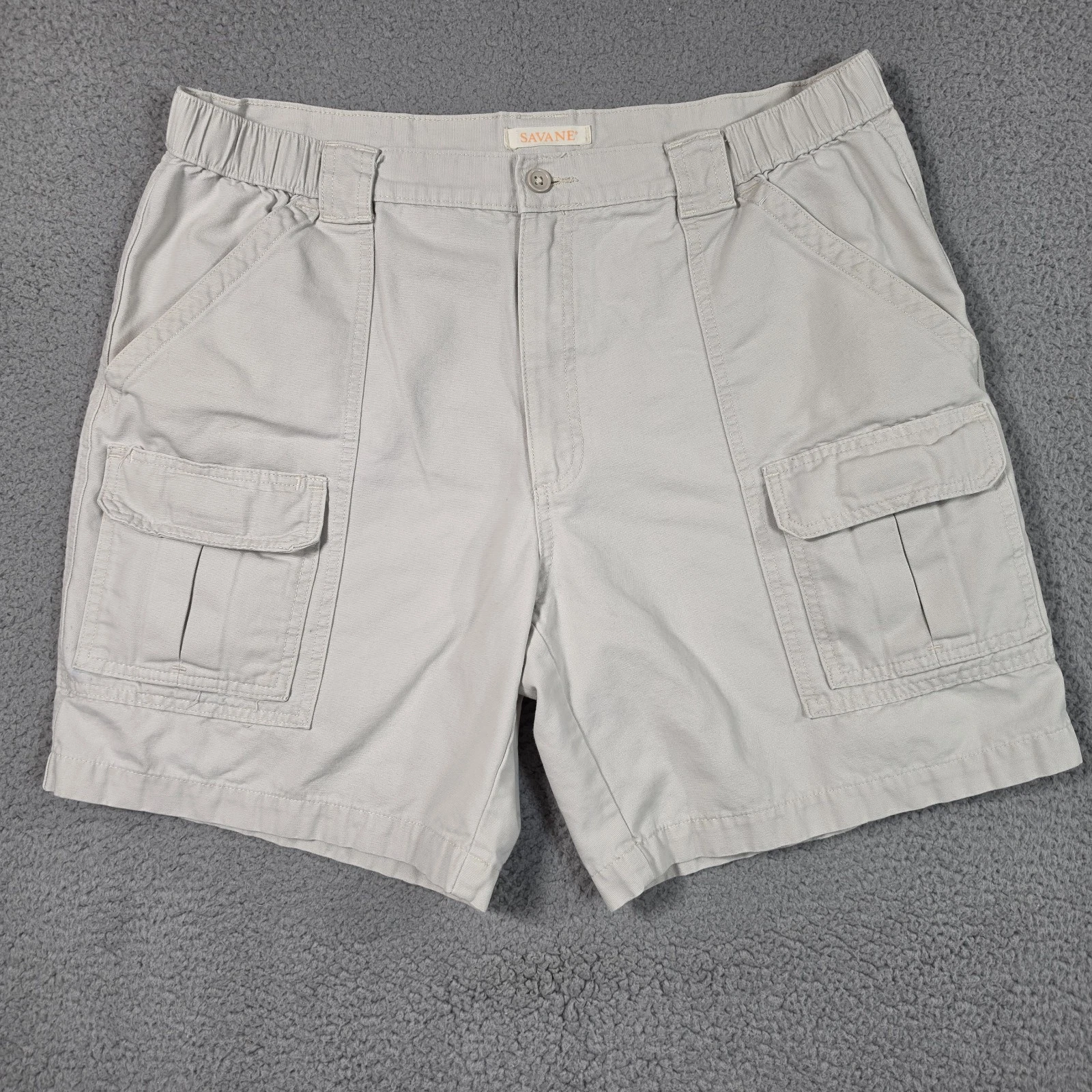 Savane Tech Cargo Pocket Shorts Mens 38 Stone Fishing Active Hiking Canvas 7.5"*