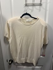 NWT VTG 90s Elisabeth Liz Claiborne Sweater Top 2 Lambswool Cream Short Sleeve