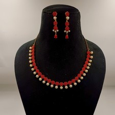 Juego de collar de flores de coral de piedra roja, gargantilla de regalo nupcial del sur de la India