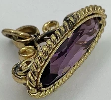 FANCY WATCH FOB OVAL AMETHYST FAUX GOLD FILLED VICTORIAN (V642) 