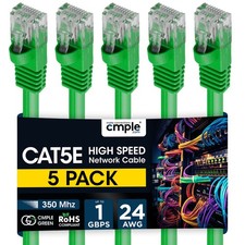 5 Pack Cat5e Patch Cable 1.5-15ft LAN Ethernet Cord for Gaming/Streaming Green
