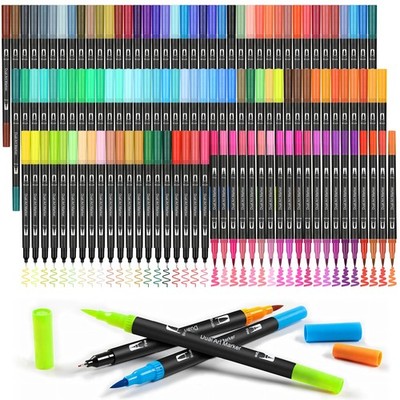 120 Colors Dual Brush Marker Pens, Marker Set, Artist Fine and Brush Tip Mark...