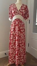 An’ge Red & Off White Short Sleeve Maxi Dress, Size S