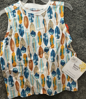 Burt's Bees Kids Boys 2T 2pc Surfboards Sleeveless Shirt & Orange Shorts Set