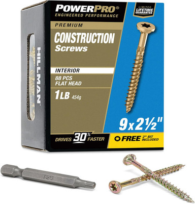 100 Pack #9 x 2-1/2 Heavy Duty Star Drive Wood Screws Yellow Zinc Outdoor Use