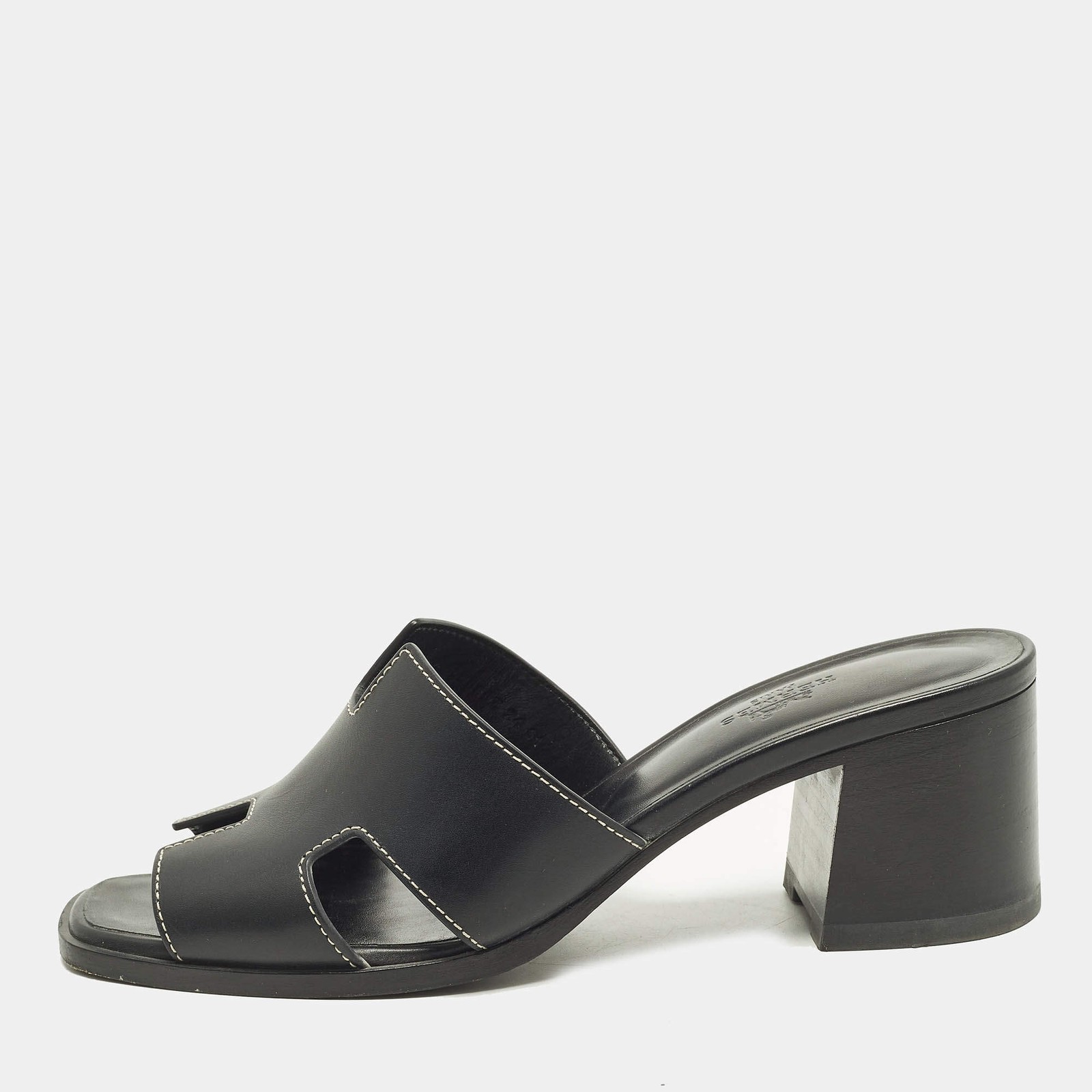 Hermes Helia Size 39 Black Leather Slide Sandals