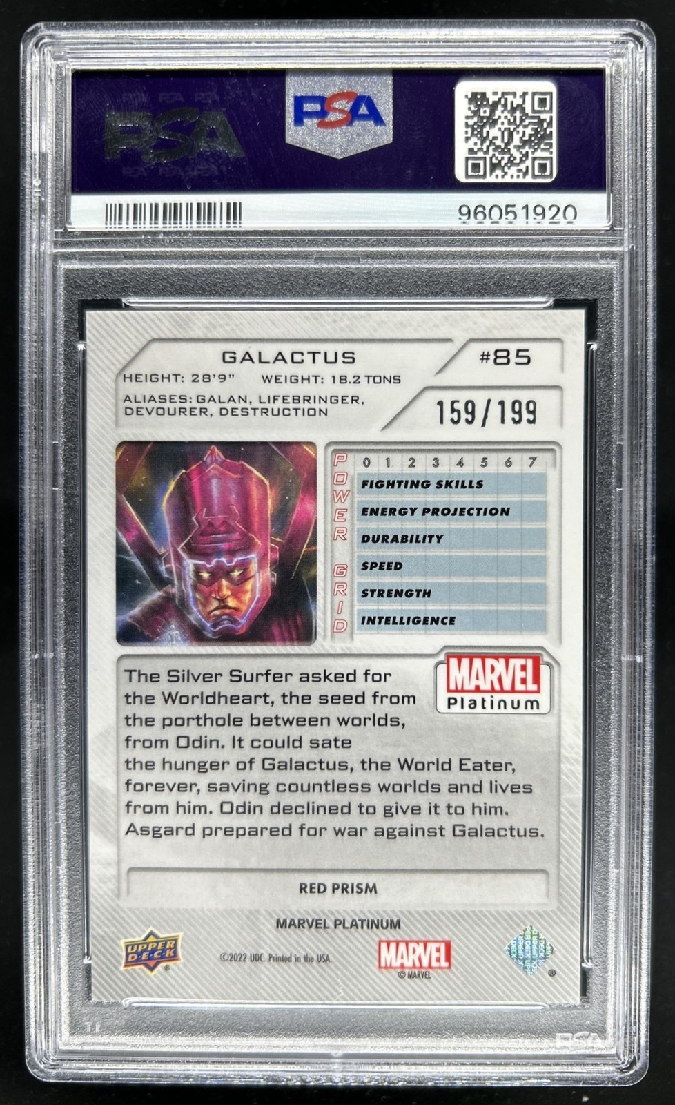 2023 Upper Deck Marvel Platinum Galactus Red Prism #/199 PSA 10 GEM MINT view 2