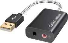 USB Audio Adapter External Sound Card 3.5mm Mic Jack Aluminum Black PC PS4 PS5