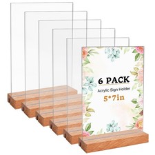 6 Pcs Acrylic Sign Holder 5 x 7 Inch L Shape Clear Flyer Holder with Wood Bas