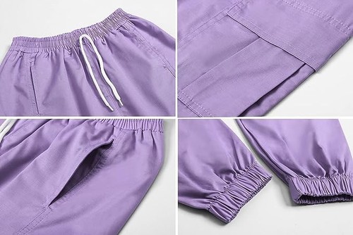 Girls 2 Piece Outfits Long Sleeve Tee Shirts and Cargo 4-5T White + Purple - Picture 7 of 7