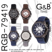 G&B Men's Quartz Watch Leather Strap Analogue Elegant 30m New