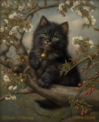 8x10 Black Cat On Branch Of A Tree Art Print Wall Decor - 655547362