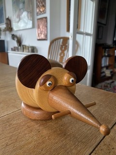 Vintage Handmade Wooden 70s Mouse Money Box Retro Kitsch Piggy Bank