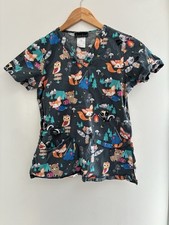 Cherokee Womens Cute Floral Animal Camping V-Neck Short Sleeve Scrub Top Gray XS