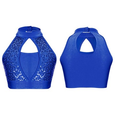 Kids Girls Crop Top Turtleneck T-Shirt Decorated Dance Wear Sports Tops Jazz