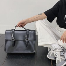 Unisex Black Leather Look Briefcase Laptop Work Shoulder Messenger Bag