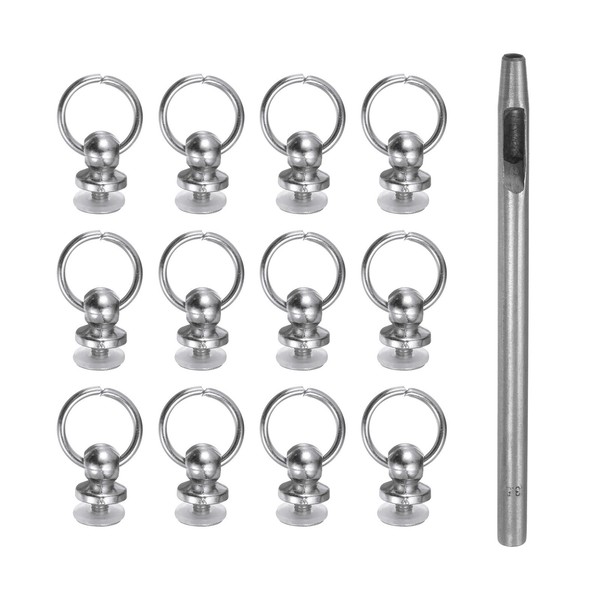 12Stk Metallnieten 8Mm D-Ring Knopfnieten Mit 3,5Mm Lederlochstanze, Silberton-image