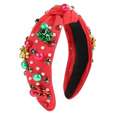 Christmas Jeweled Headbands Women Girls Xmas Bow Rhinestone Pearl Red Green