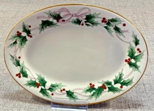 Mikasa Ribbon Holly Bone China Oval Serving Dish Tidbit Butter Trinket Small