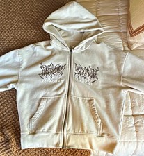 A ropostale Cloud Soft cream Cotton Fleece Full Zip Hoodie Graphic Pockets S