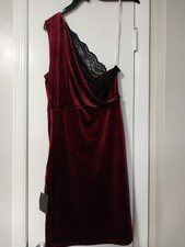 Lulu’s Mini Dress Burgundy Velvet Lace One Shoulder Size L Wedding Going Out