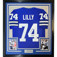 FRAMED Autographed/Signed BOB LILLY HOF 33x42 Dallas Retro Blue Jersey JSA COA
