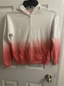 SO Perfect Zip Up Hoodie Girls Size 7/8 Full Zip Up Ombré Pink White