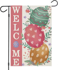 Welcome Easter Garden Flags 12X18 Inch Double Sided, Watercolor Paschal Eggs wit