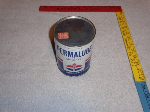VINTAGE AMERICAN PERMALUBE 1961 MOTOR OIL 1 QUART CAN GASOLINE FULL METAL & CARD