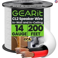 GEARit 14 Gauge Speaker Wire (200 Feet), Black Speaker Cable for Indoor Home