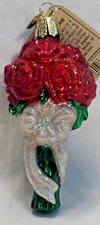 OWC Old World Christmas Blown Glass Rose Bouquet #36010 red roses white ribbon