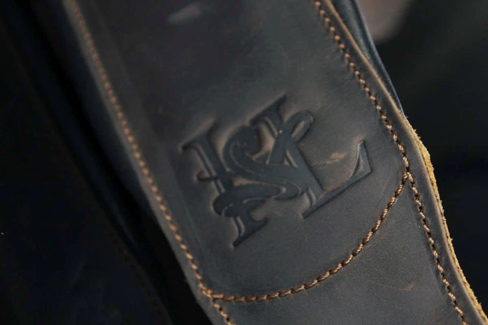 Iconic 3.25" Wide Dual Padded Leather Lightly Distressed Brown Guitar Bass Strap - Image 4 of 4