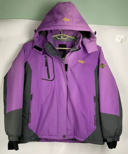 Wantdo Womens Lined Ski Jacket Large L Purple Poly Waterproof Detachable Hood