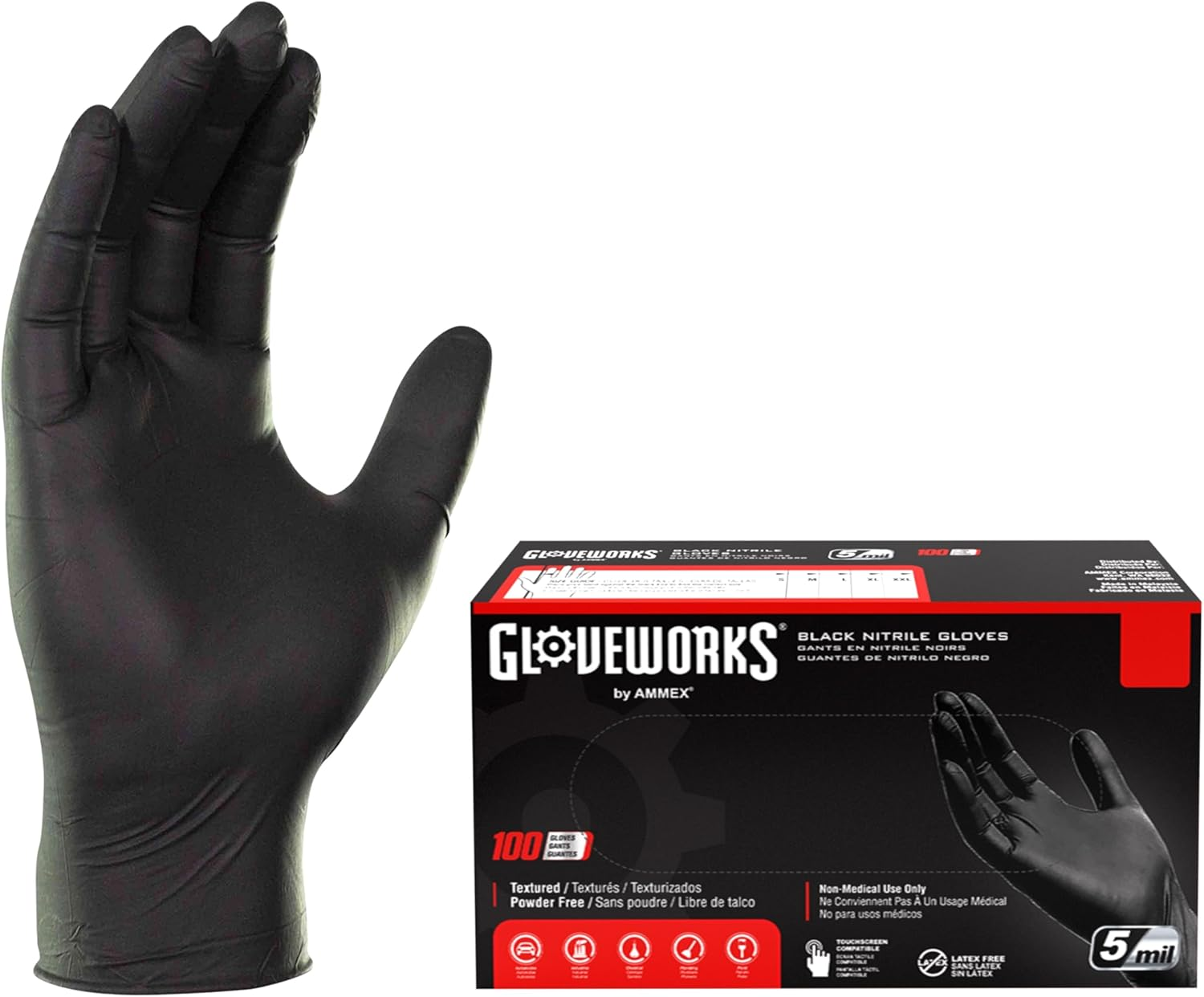 Black 5 Mil Nitrile Gloves Latex-Free Powder-Free Food-Safe Industrial