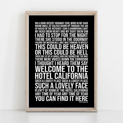 Eagles HOTEL CALIFORNIA Song Lyrics Poster Print Wall Art | eBay